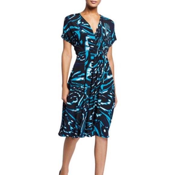 Diane von Furstenberg Cardea printed short sleeve dress midi print Small NWT - Picture 1 of 8